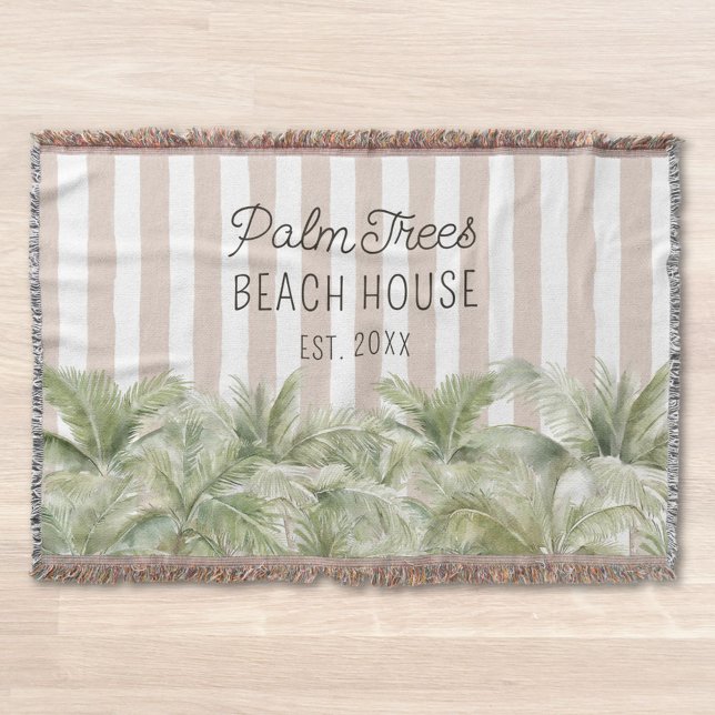 Manta Palm Trees Tropicales Beige Stripes Beach House (In situ)