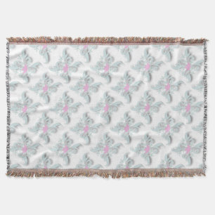 Manta Paloma rosa con flores y frondas plateadas