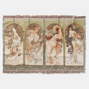 Manta Panel de las Cuatro Estaciones de Alphonse Mucha 1