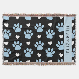 Manta Papas de perro, patas azules, corazones blancos, t