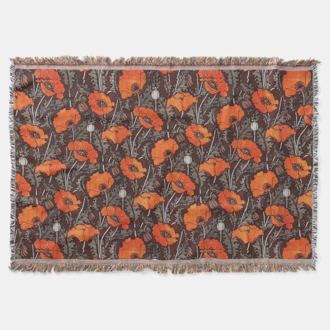 Manta PAPAS ROJAS EN Floral DE amapola BLANCA NEGRA (Anverso)