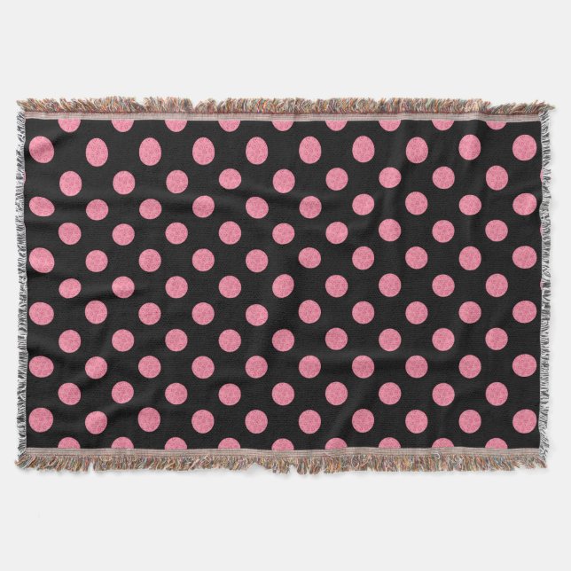 Manta Paquetes de polka rosados sobre fondo negro (Anverso)