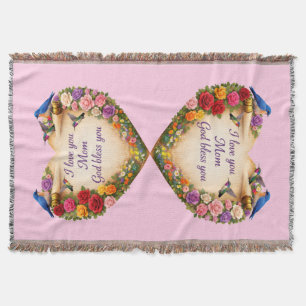 Manta para Lanzar Corazón Floral Rosa “Te Amo Mamá