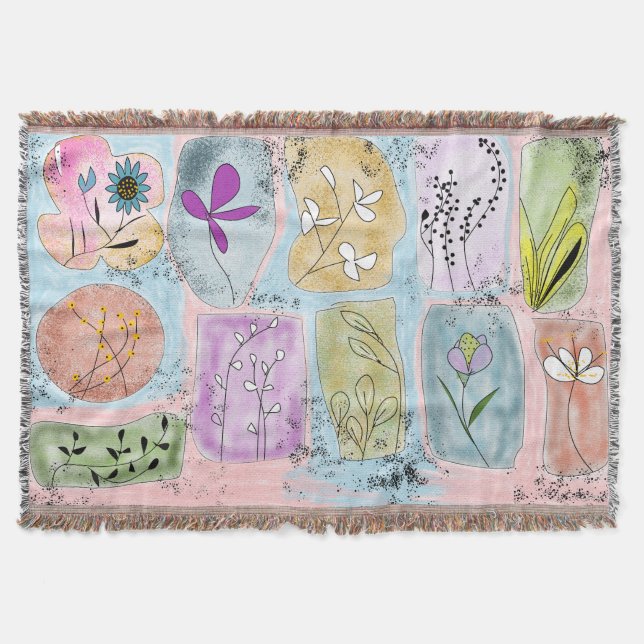 Manta para Lanzar de Acuarela con Flores Caprichos (Anverso)