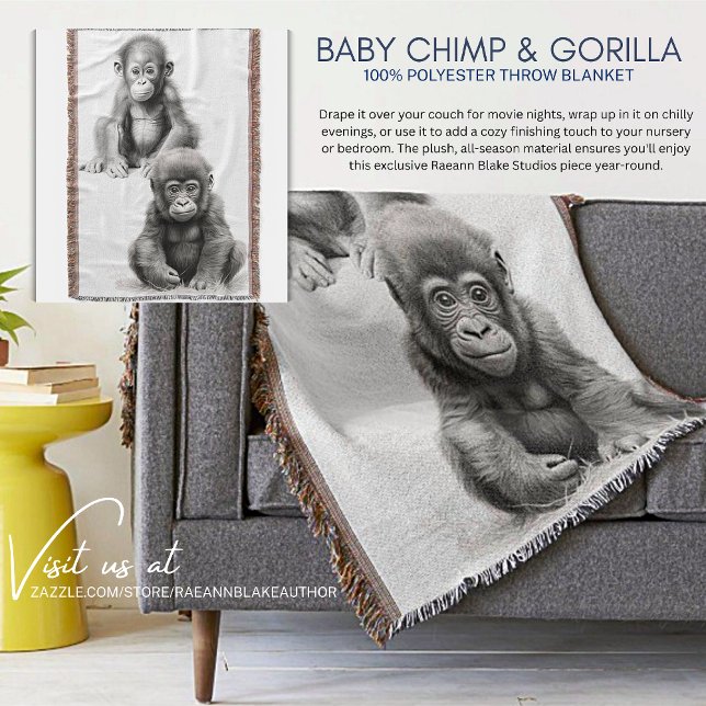Manta para Lanzar de Bebé Chimpancé y Gorila Blanc (Subido por el creador)