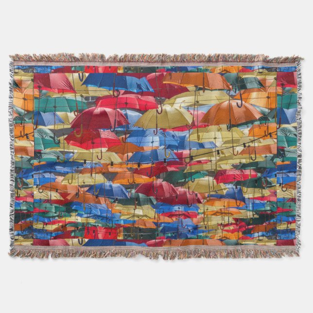 Manta Paraguas coloridos en el naranja azul cielo rojo (Anverso)
