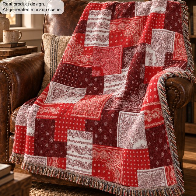 Manta Parche de bandana roja de patchwork de estampado p (Subido por el creador)