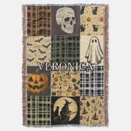 Manta Parche Halloween Vintage Otoño Nombre Personalizad