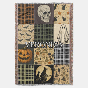 Manta Parche Halloween Vintage Otoño Nombre Personalizad