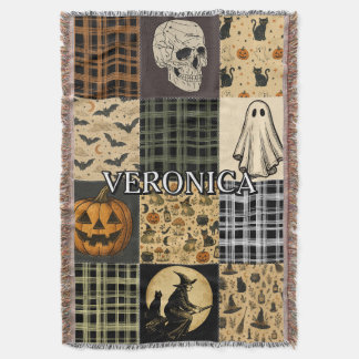 Manta Parche Halloween Vintage Otoño Nombre Personalizad