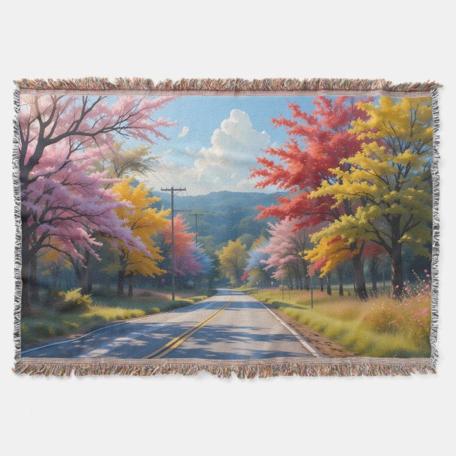 Manta Pastel Autumn Country Road Watercolor (Anverso)