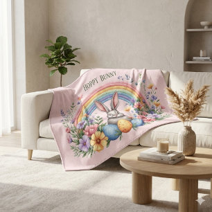 Manta Pastel Cottagecore Granja Conejo Arcoíris Florales