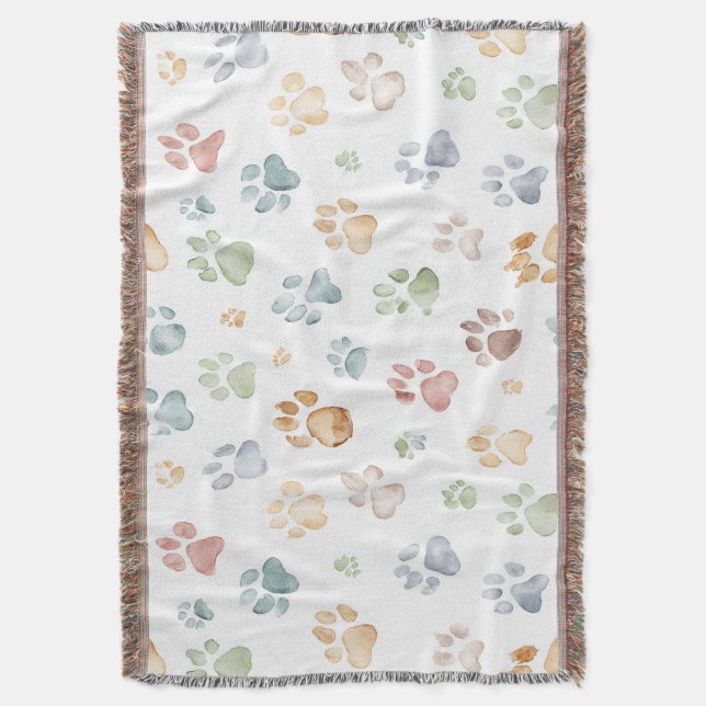 Manta Pastel Paw Print Throw Blanket Cozy Bloom  (Frente vertical)