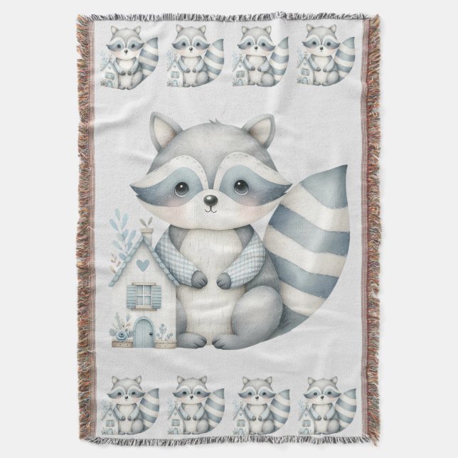 Manta Pastel Raccoon Cottage Neutral Woodland Scene (Frente vertical)