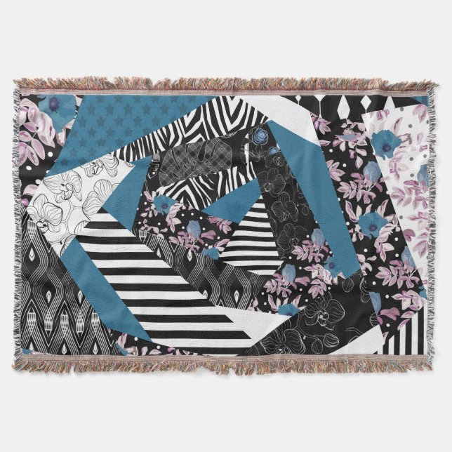 Manta Patchwork azul, popular, retoques, folclórico, rús (Anverso)