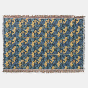 Manta Patina Azul y Hoja de Ginkgo Dorada