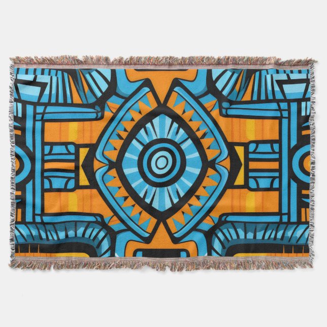 Manta patrón abstracto turquesa y azul (Anverso)