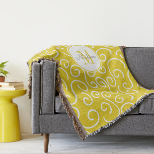 Manta Patrón amarillo y blanco alegre con monograma