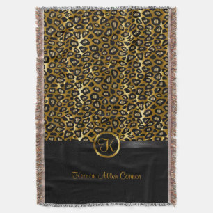 Manta Patrón animal de leopardo negro y oro