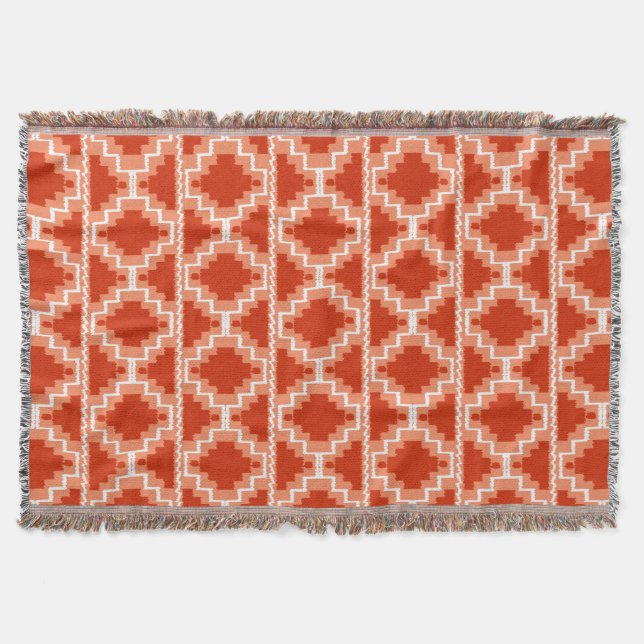Manta Patrón Aztec Ikat - Arroz, Naranja y blanco (Anverso)