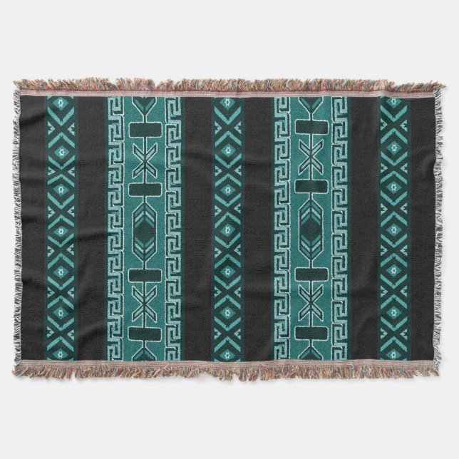 Manta Patrón azteca tribal turquesa en el suroeste (Anverso)