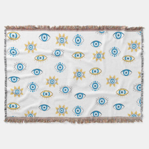 Manta Patrón azul, oro y blanco de Mati de ojos griegos