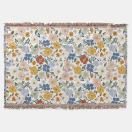 Manta Patrón Boho de Pradera de Flores Silvestres