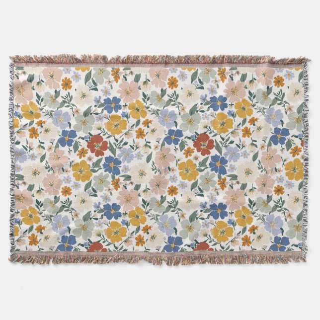 Manta Patrón Boho de Pradera de Flores Silvestres (Anverso)