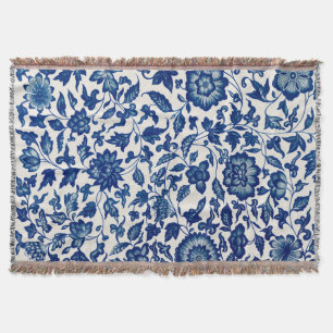 Manta Patrón botánico azul elegante - Tejido Tirado en b