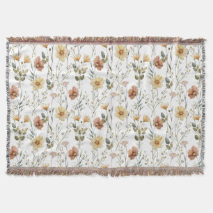 Manta Patrón Botánico Boho de Flor Silvestre con Acuarel