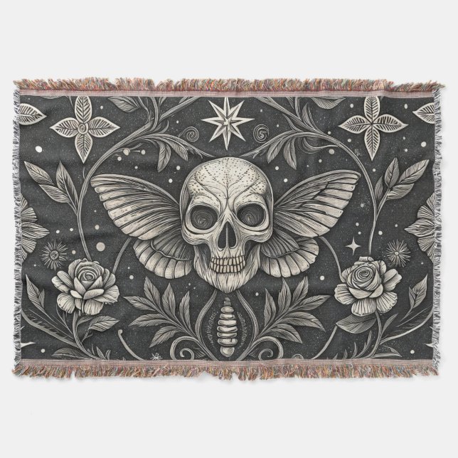 Manta Patrón Celestial Floral Calavera Gótica (1) (Anverso)