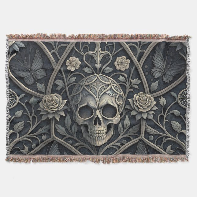 Manta Patrón Celestial Floral Calavera Gótica (2) (Anverso)