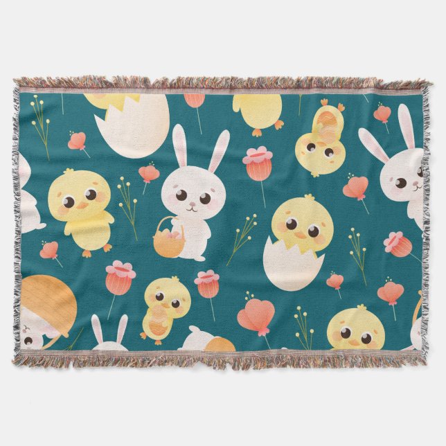 Manta Patrón continuo de adorables conejos y pollitos de (Anverso)