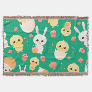 Manta Patrón continuo de adorables conejos y pollitos de