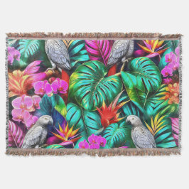 Manta Patrón continuo de superficie de selva con loros g