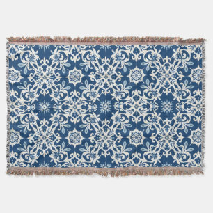 Manta Patrón de adorno boho en blanco-azul vintage