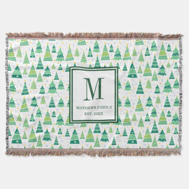 Manta Patrón de árbol de Navidad con inicial de monogram (Anverso)
