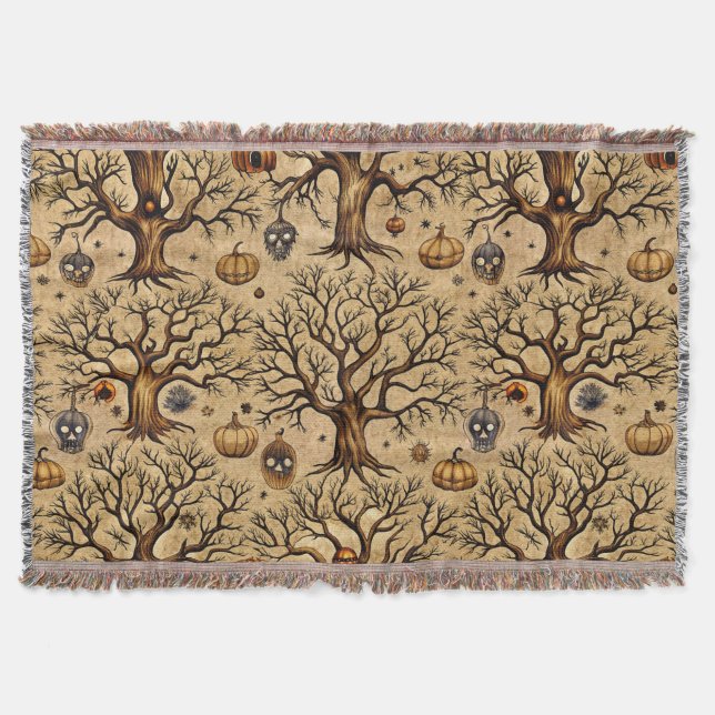 Manta Patrón de arboles embrujados y linternas de calaba (Anverso)