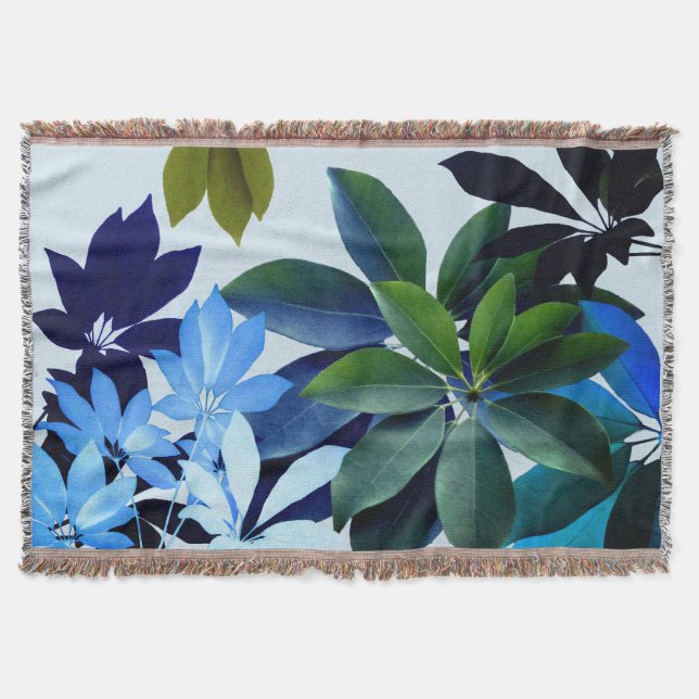 Manta Patrón de arte de hojas verdes y azules (Anverso)