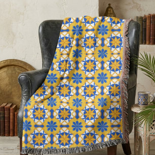Manta Patrón de azulejos marroquíes azul y amarillo medi