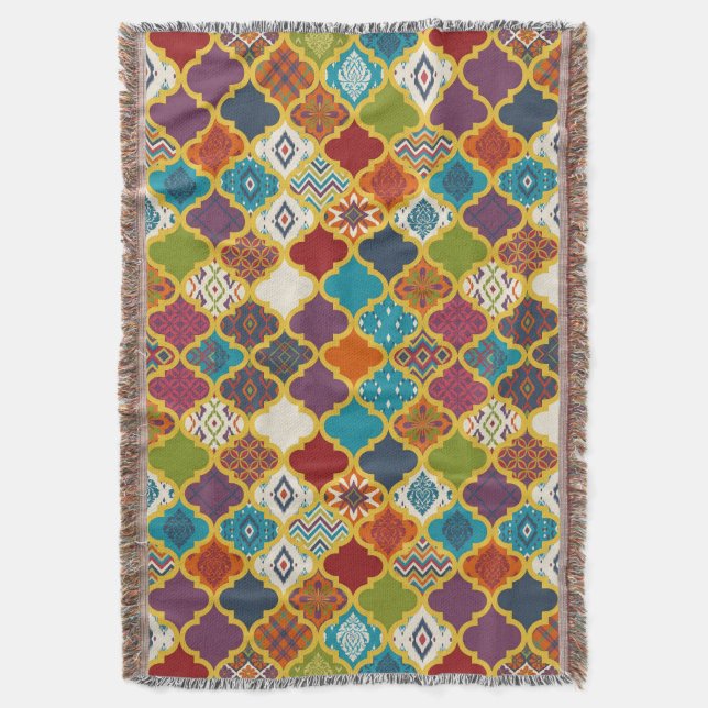 Manta Patrón de baldosas de patchwork geométrico boho vi (Frente vertical)