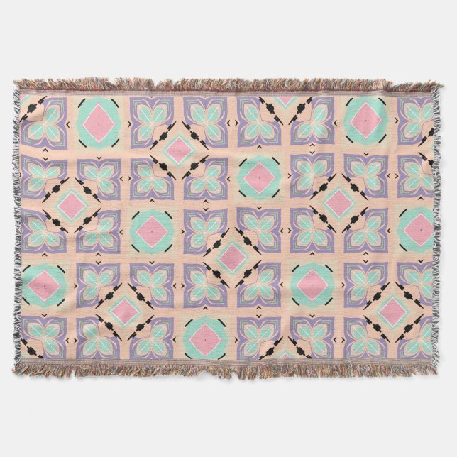 Manta Patrón de baldosas geométricas pastel | Rosa menta (Anverso)