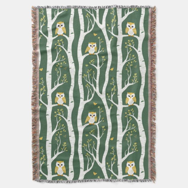 Manta Patrón de búho caprichoso y árbol de aves (Frente vertical)