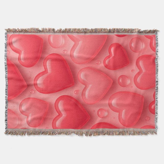 Manta Patrón de burbujas de corazones rosados y rojos (Anverso)