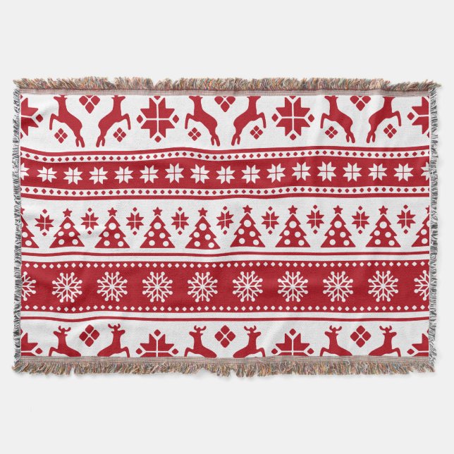Manta Patrón de ciervos y árboles rojos y blancos Navida (Anverso)