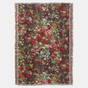 Manta Patrón de cinta floral de rosa victoriana borgoña