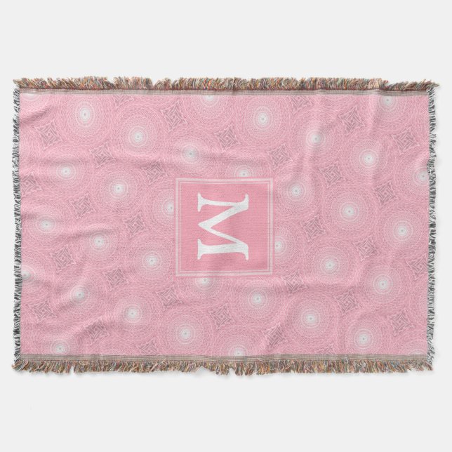 Manta Patrón de círculos rosados monograma (Anverso)