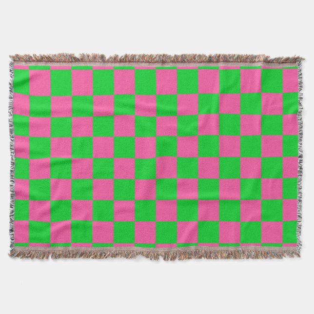Manta Patrón de comprobación verde rosa (Anverso)