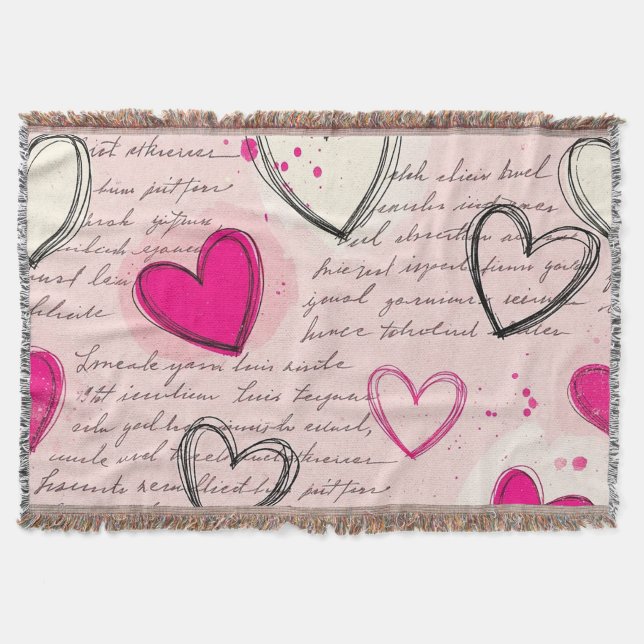 Manta Patrón de corazón moderno con fondo de escritura ( (Anverso)