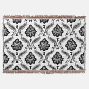 Manta Patrón de Damasco Rococó Gris Negro Blanco